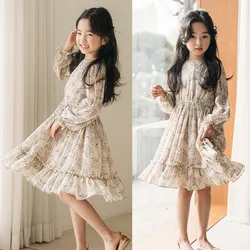 Chiffon Floral Pattern Dress For Girls Age 12 10 11 14 2 4 6 Years Old High Quality Children Dresses Kids Long Sleeve Clothes