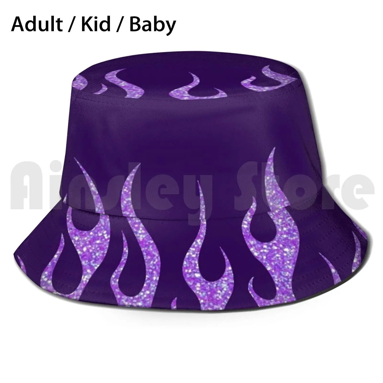 Purple Glitter Flames Sun Hat Foldable UV Protection Flame Fire Y2K 2000S 90S Aesthetic Cute Retro Tumblr 2000S 80S Blue