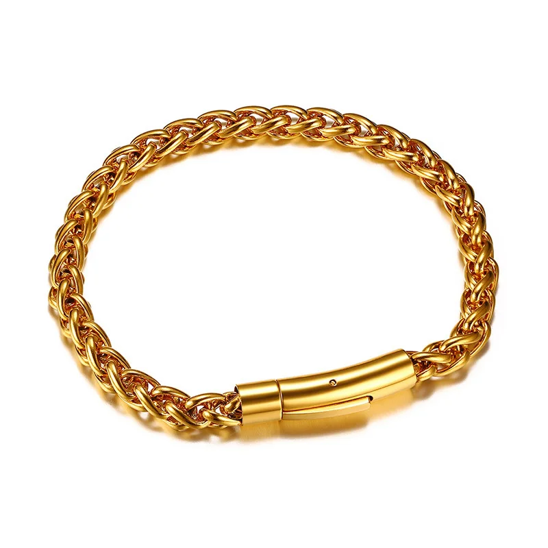Men\'s Spiga Chain Bracelet Stainless Steel Round Box and Wheat Link Braslet Male Jewelry 8.5