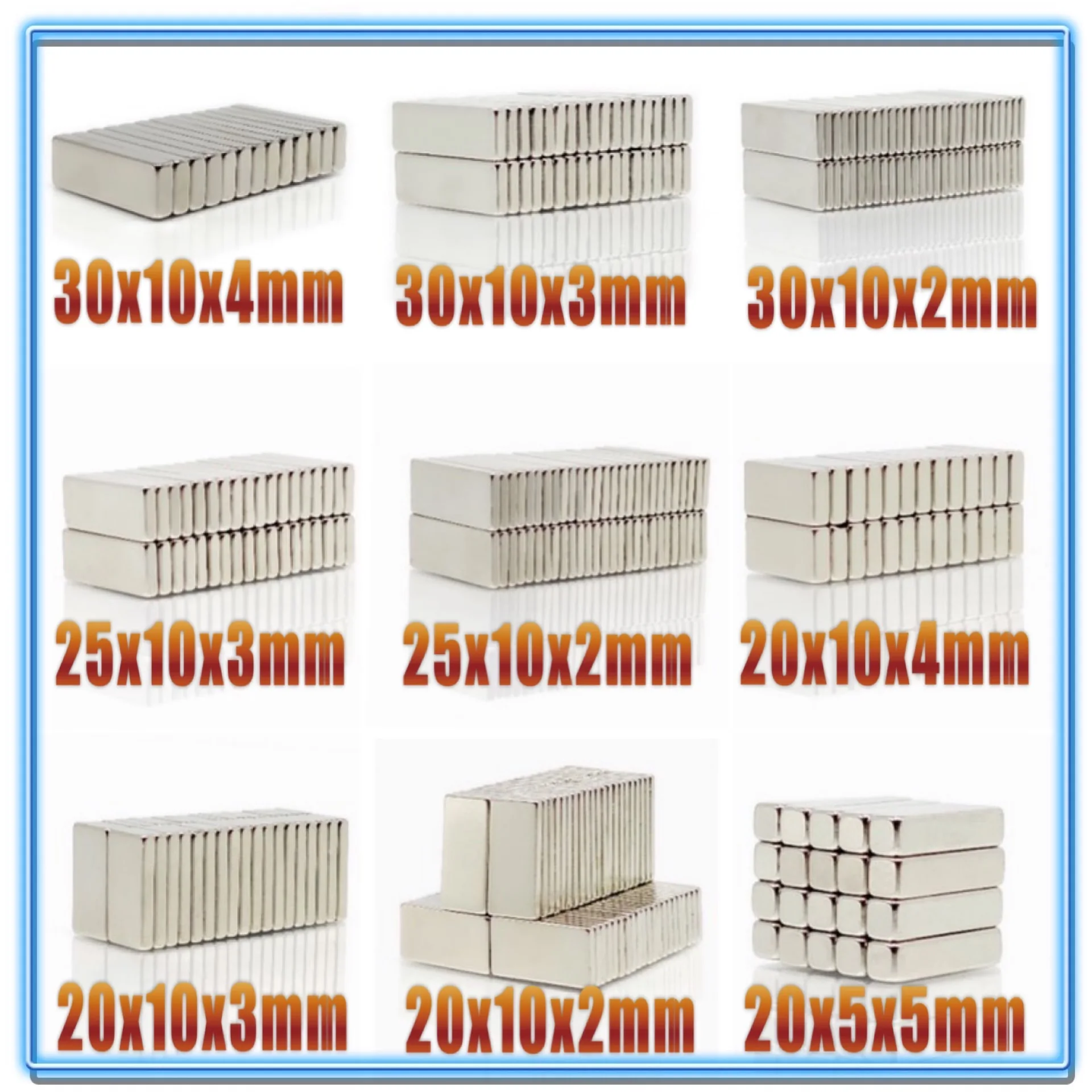 

20Pcs N35 Neodymium Magnet Block 20X10X2 20X10X3 20X10X4 20X10X5 25X10X3 30X10X2 30x10x4 20X5X2 mm Block Bar Magnets Rare Earth