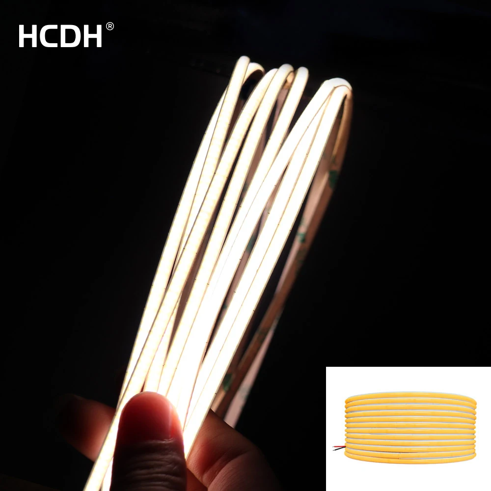 Imagem -03 - Super Fino Cob Led Strip Lights 480leds por m Barra de Luz Linear Flexível Fita de Diodo Branco Quente Regulável 5000k 3500k mm