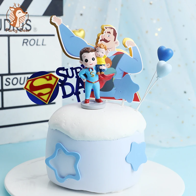 Hold Baby Super Dad Daddy Father's Day Cake Topper for Dad's Birthday Party Decorations Baking Supplies Love Gifts