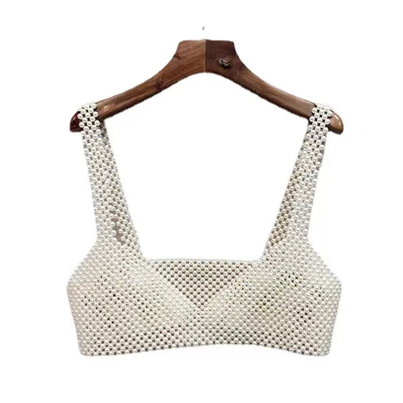 FSHXOL Fishion مزاجه مطرز الصدرية اللؤلؤ الكتف سلسلة مجوهرات فستان تصميم المنسوجة يدويا دعوى تي شيرت الصدر ملحقات السلسلة