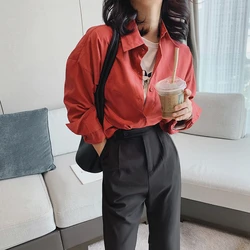 2023 Women's Shirt And Blouses Clothing Woman Tops New Oversize New Tunics Fashion Red Spring Long Sleeve Elegant Korean Jacket