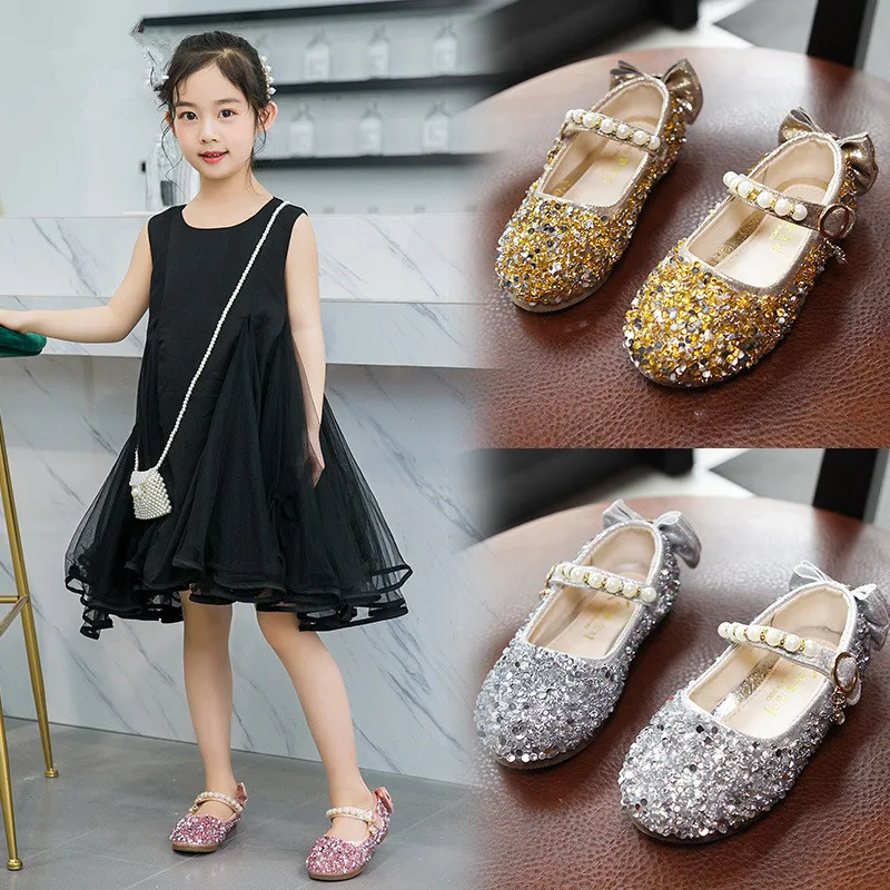 Pink Gold Silver Girls Princess Shoes for Wedding Party Kids Rhinestone Crystal Shoes Dance Performance Shoes Chaussure Fille