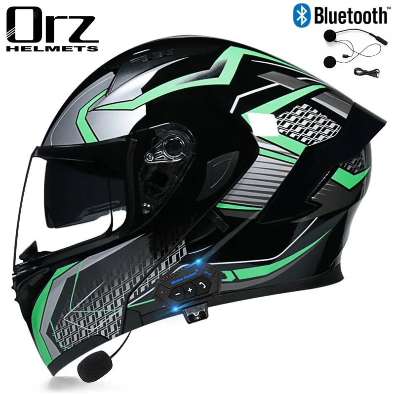 Racing Safe Bluetooth Motorcycle Helmet Modular Dual Lens Motorcycle Helmet Flip Up Casco Capacete Casque Moto Men Women DOT