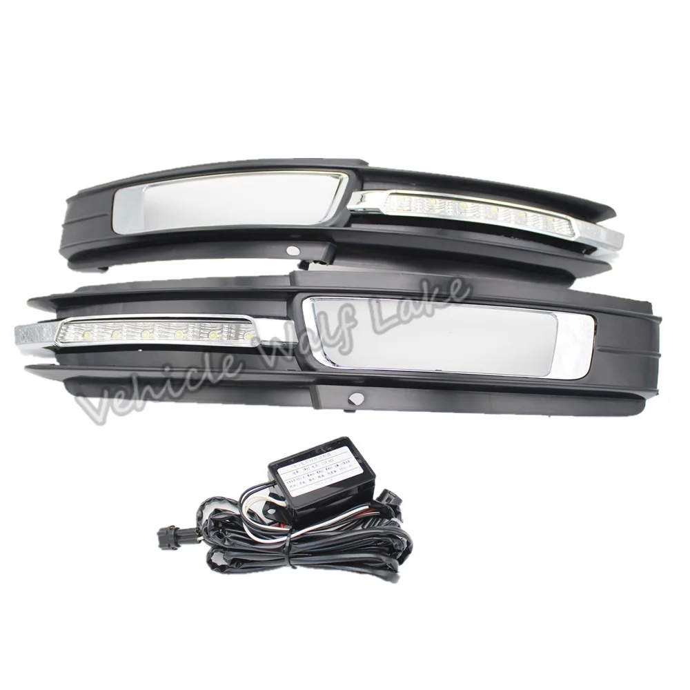 2pcs Car LED DRL For Audi A6 C6 2009 2010 2011 Car Fog Lamp Grille With LED DRL Daytime Running Lights With Wire Of Harness
