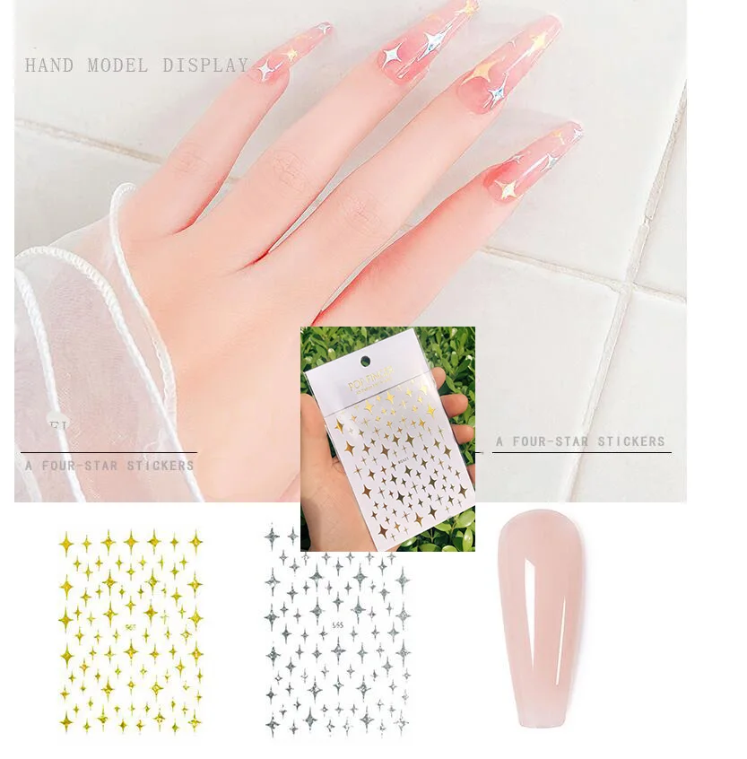 1 Sheet Laser star sticker for nail art decoration gold white silver black thin foils 3D manicure slider nail decal Nail art nk1