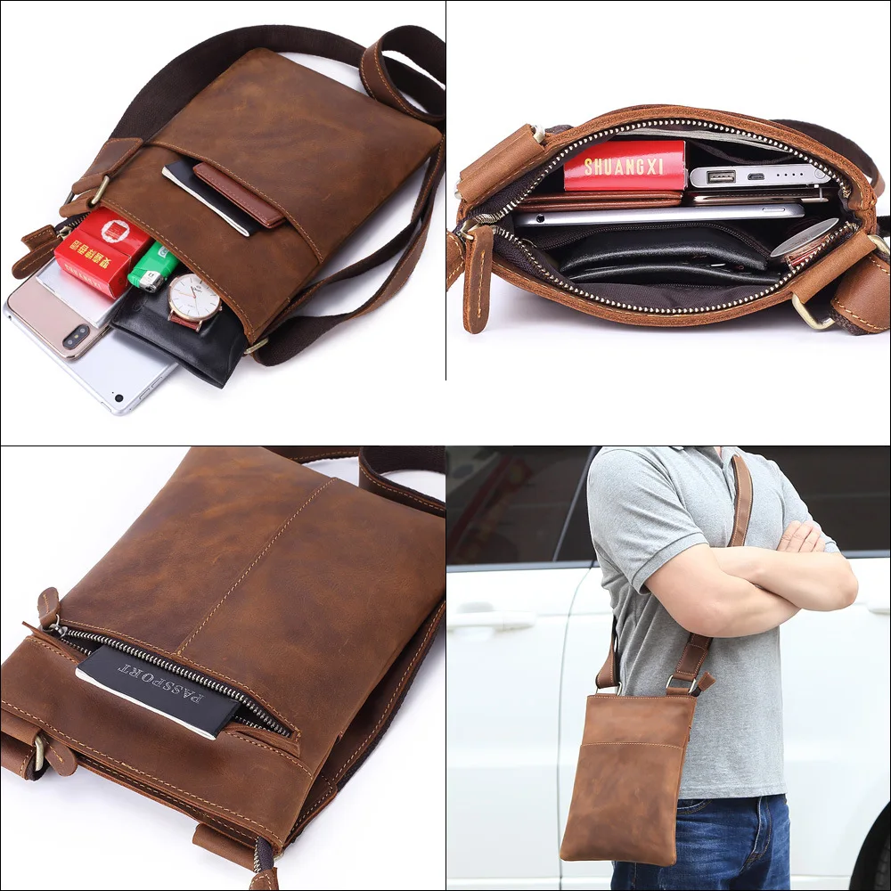 Factory Direct Outdoor Casual Men's Leather Multi-Function Mobile Phone Shoulder/Crossbody Bag Korean-Style Leather Business Bag