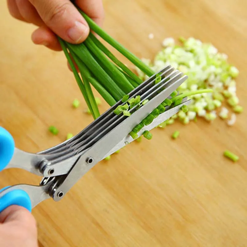 Kitchen Scissors Green Onion Vegetable Cutter Scallion Herb Laver Spices Cooking Tool Cut Kitchen Accessory with Cleaning Brush