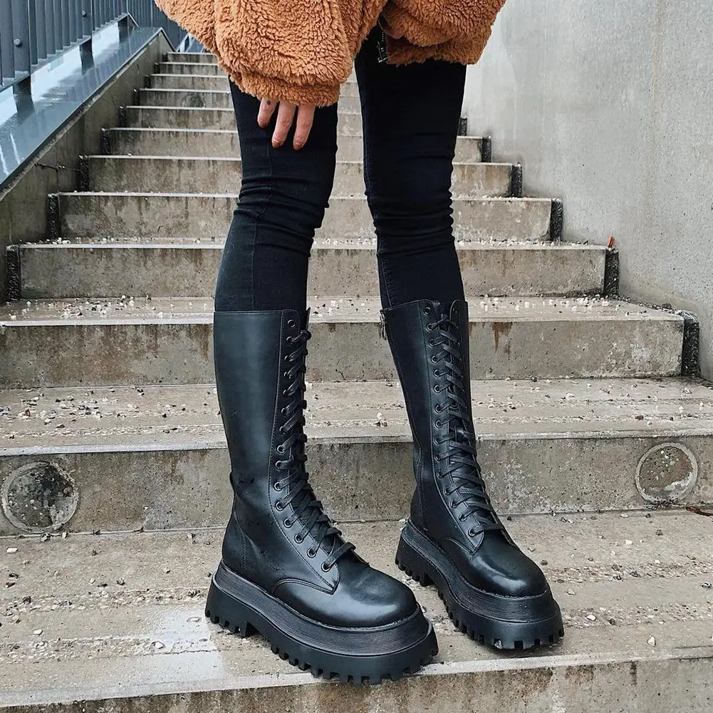 DoraTasia INS Hot Brand New 2021 Autumn Winter Female Mid Calf Boots Platform Motorcycle Boots Women Goth Fashion Chunky Shoes