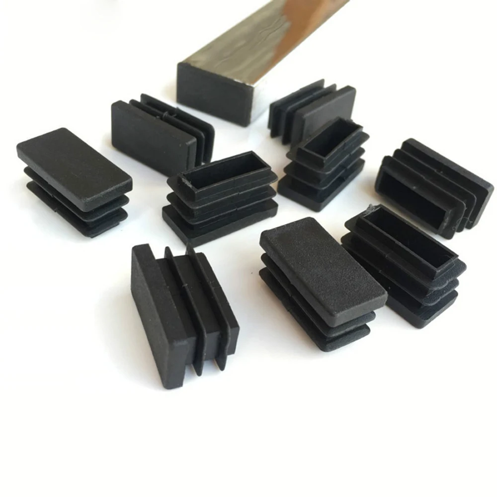 4pcs Black Rectangle Plastic Blanking End Caps Chair Feet Tube Pipe Inserts Plug Bung Box Section 10x20mm 10x30mm - 40x60mm