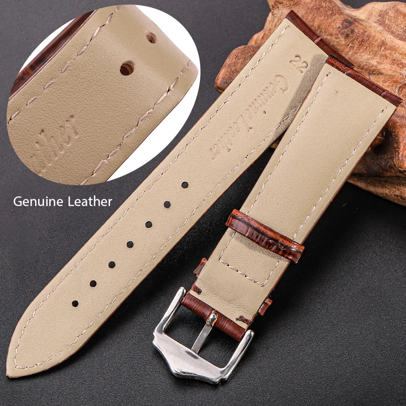 Cow Leather Watchband Women Men Black Brown Red Blue Crocodile Pattern Watch Strap Band 18mm 19mm 20mm 21mm 22mm 24mm