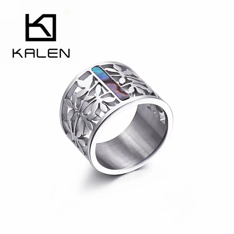 KALEN New Stainless Steel Rings For Women Fashion Hollow Branch Flower Gold Color Rings Mujer Bague Party Jewelry