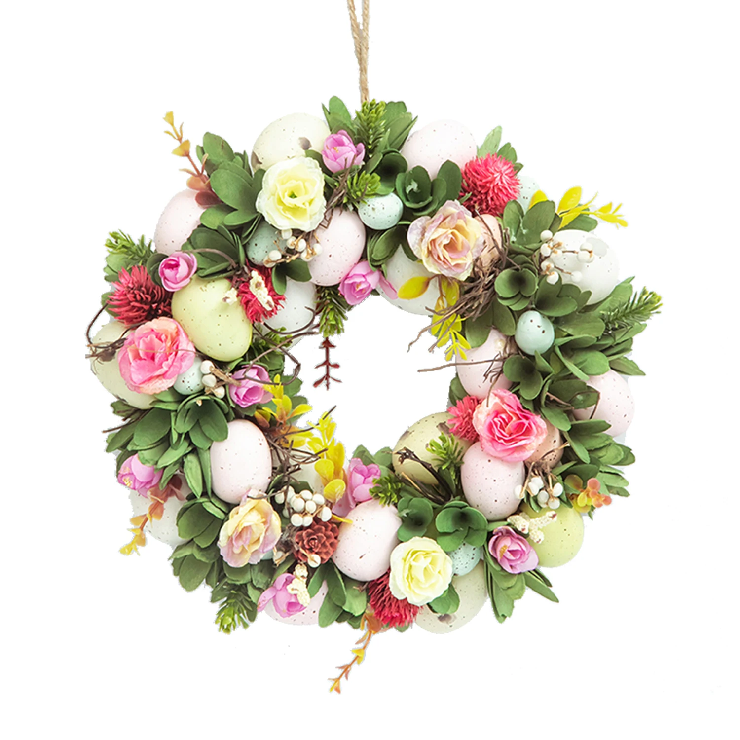 

1pc 11" Easter Wreath for Front Door Wall Decor with Colorful Eggs Leaves Flowers Spring Festival Ornaments Gifts for Family