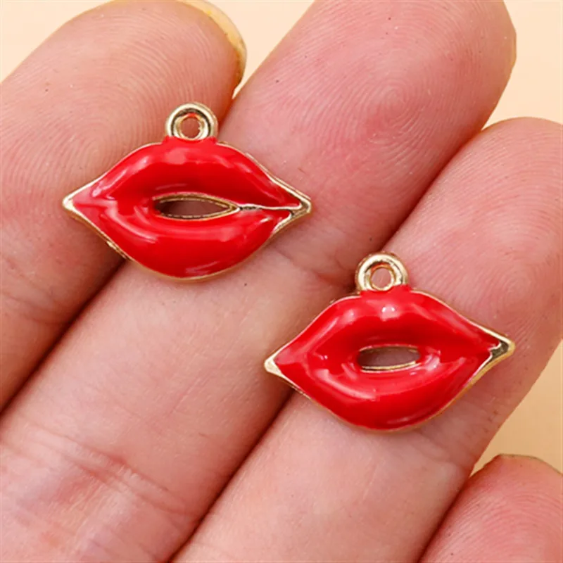 6pcs Enamel Makeup Metal Jewelry Pendant, Lipstick Charm, Perfume Charm, Red Lips Charm, Dance Shoes Charm, High Heel Charm,