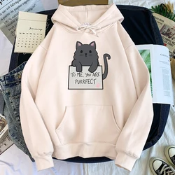 Cat To me you are purrfect pattern letter felpa con cappuccio stampata donna kawaii oversize O-neck felpa accogliente sciolto femminile carino Tracksui