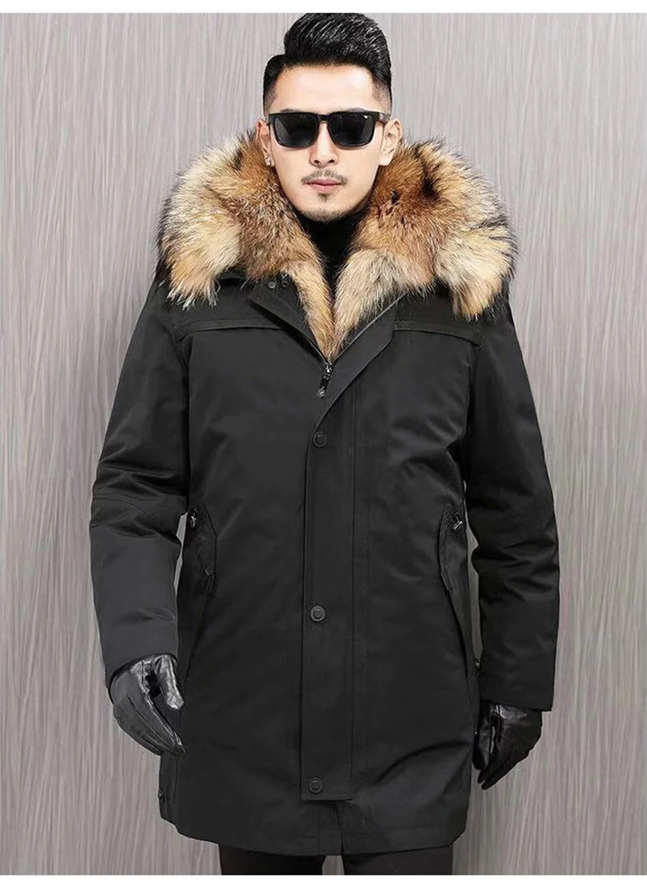 Manteau à capuche en coton épais pour hommes, parka d'hiver, grande fausse fourrure de raton laveur, manteau pour garder au chaud pour l'hiver russe