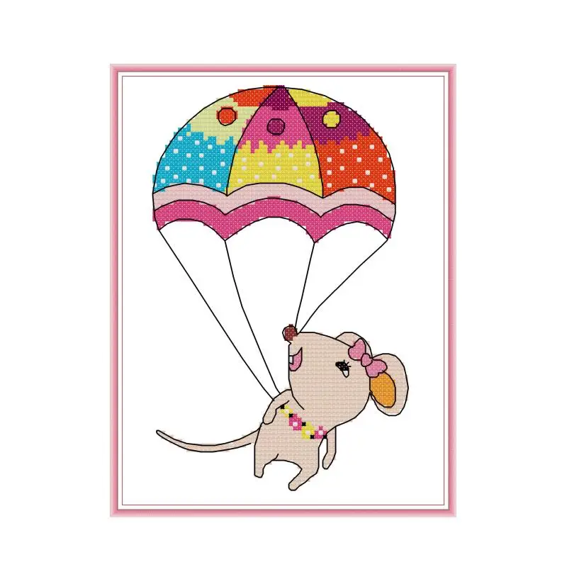 Little Mouse Parachuting Cross Stitch Kit DIY Embroidery Set 14 11CT Needlework Sewing Kit Home Decoration Craft Handmade Gift