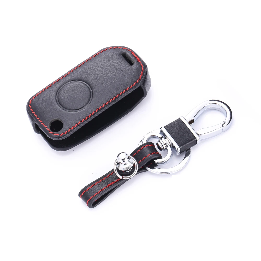 Genuine Leather Remote Car Keys Case Fob Cover for Mercedes For benz W168 W124 W202 W210 W211 W203 Protective Keyring