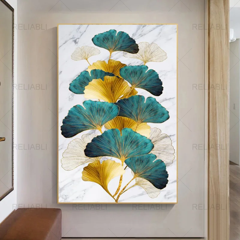 

Golden Ginkgo Biloba Abstract Leaves Poster and Prints Modern Canvas Painting Interior Home Decor Wall Picture for Room Decor