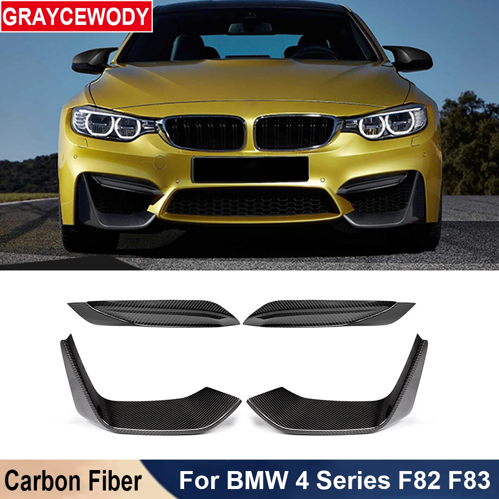 Dry Carbon Fiber Car Front Bumper Splitters Lip Apron Wrap Angle Protector Air Outlet For BMW 4 Series F82 F83 2014-2020 Tuning