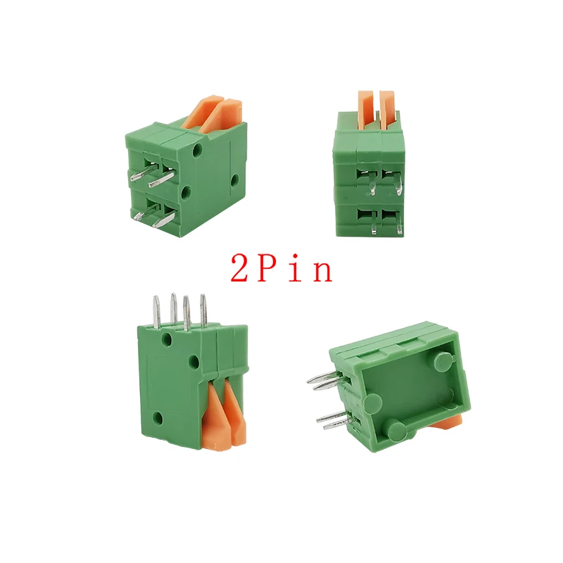 5Pcs KF141V 2.54mm Pitch Green PCB Bent Foot Connectors 2/3/4/5/6/7/8/9/10 Pin Spring Screwless Terminal Blocks