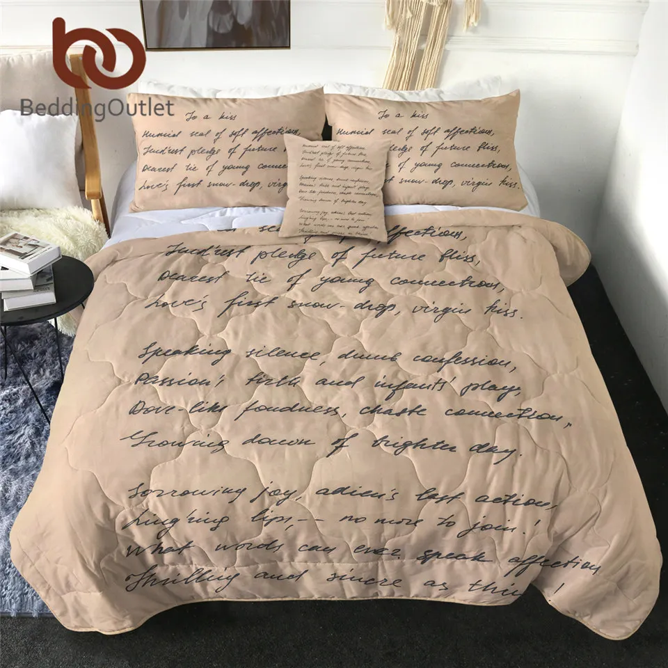 

BeddingOutlet Letters Bedspread Words Bed Cover Retro Quilted Blanket for Summer 4-Piece Air-conditioning edredom