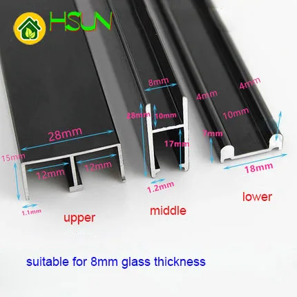 Black 8mm glass rail guide sliding door accessories showcase sliding door rail bread cabinet slot mute