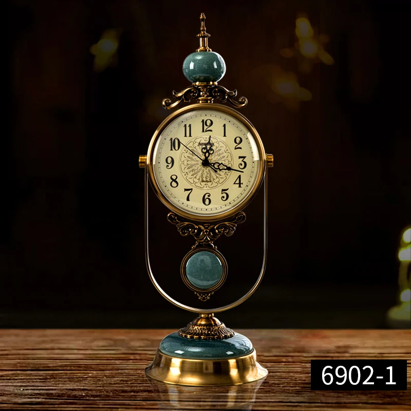 Vintage Mantel Clock with Swinging Pendulum Ceramic / Jade, HD Glass, Silent Decorative Metal Clock for Living Room, Office