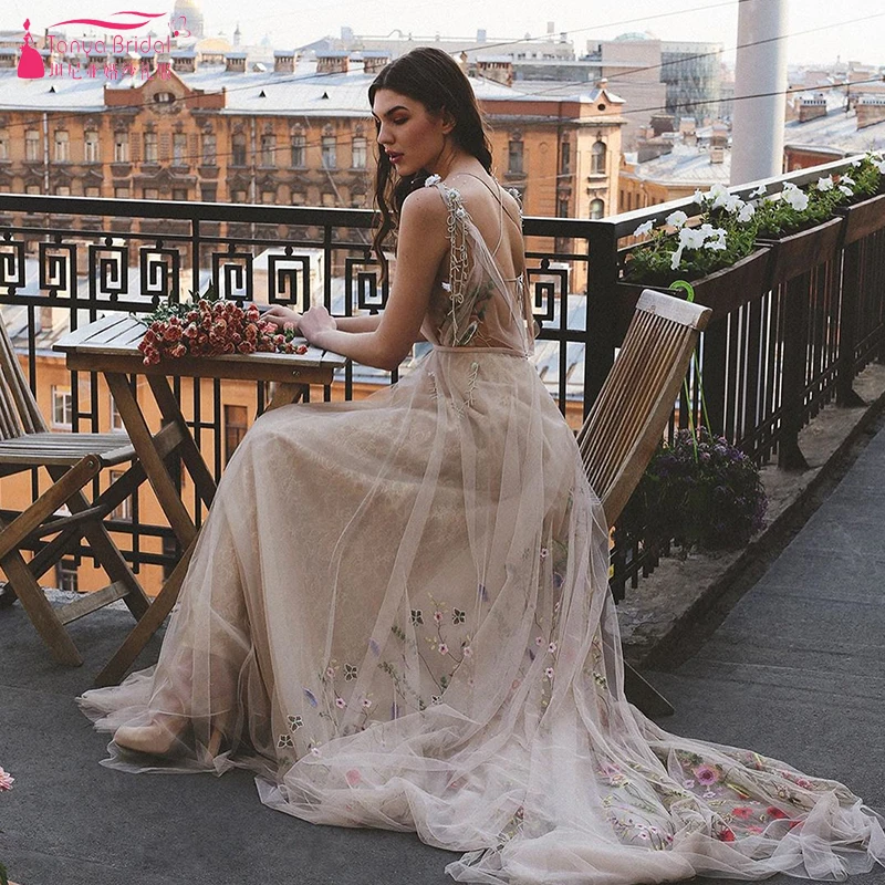 sachin and babi light blue dress 50+ Beautiful Floral Wedding Dresses to Inspire Your Look main image 1