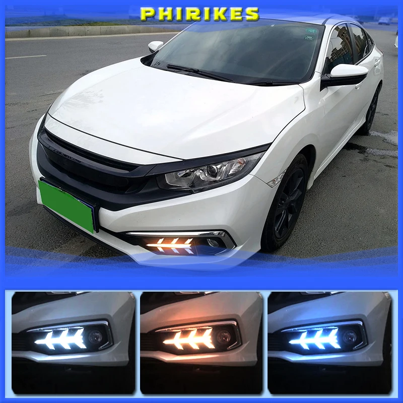 2Pcs Car LED DRL Daytime Running Lights rear bumper brake light tail light fog lamp For Honda Civic 10th 2019