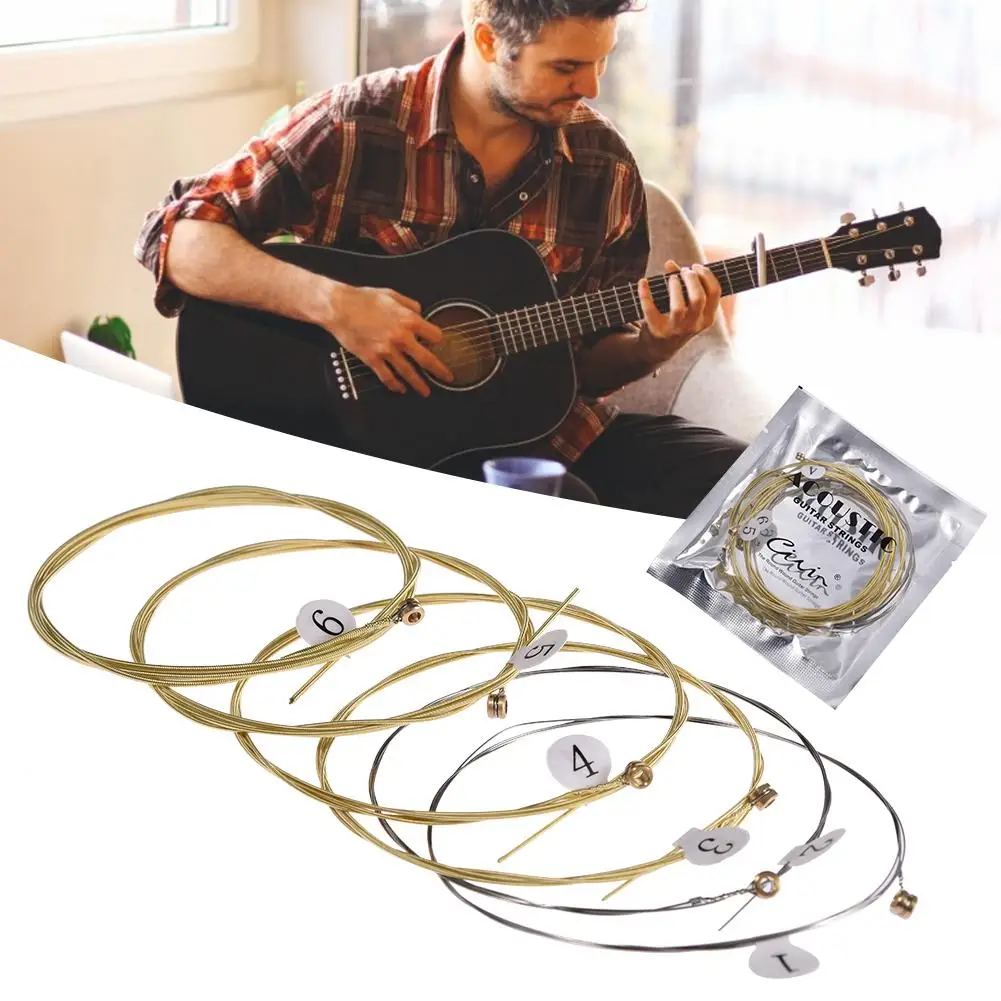 6pcs/set Universal Acoustic Guitar String Brass Hexagonal Steel Core Strings For Musical Instruments Guitars Strings Guitar Part