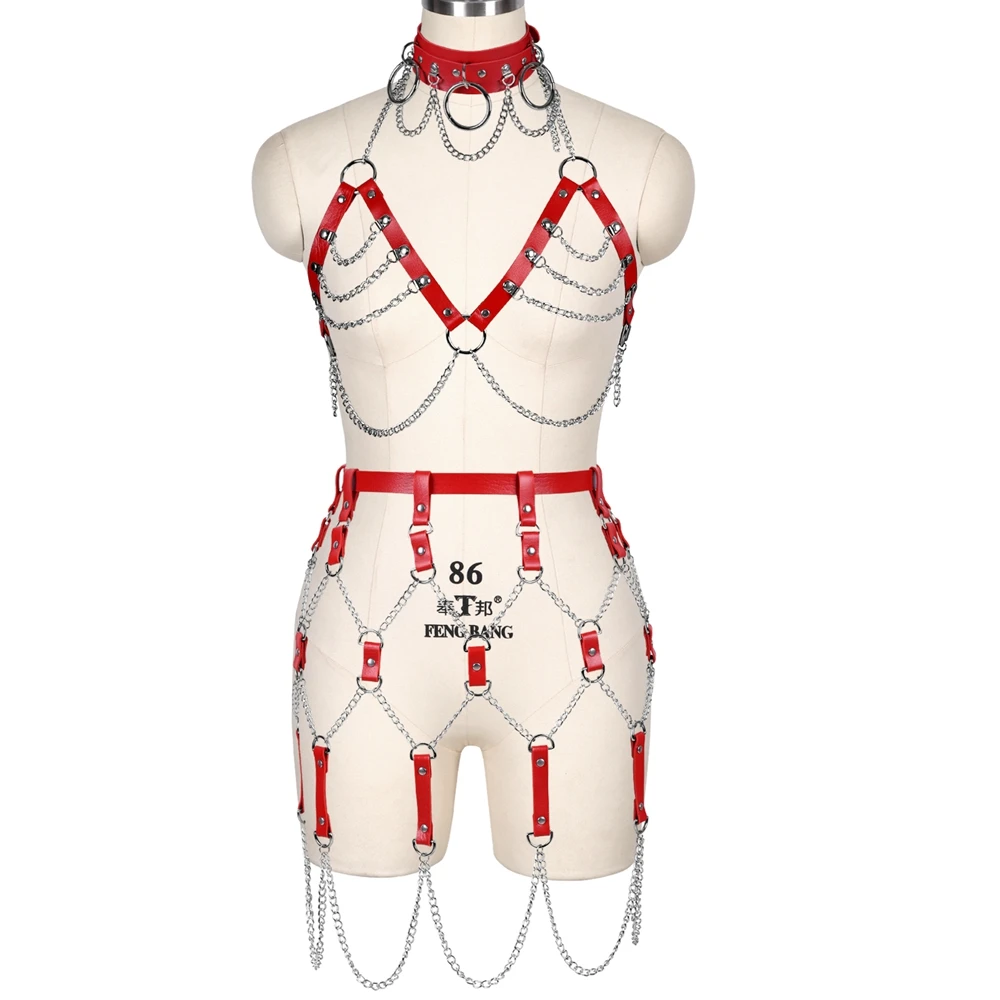 

Sexy Lingerie Women Harness Bra Full Body Harness Belt Bondage Chest Gothic Clothes PU Leather Straps Suspenders Belts Set Punk