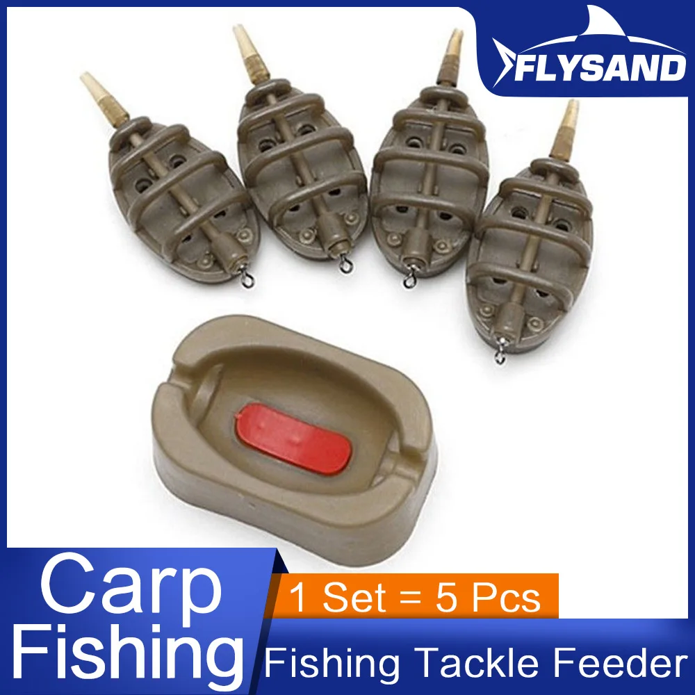 FLYSAND Inline Method Feeder Mould Bait Thrower Bait Plumb Set Carp Fishing Bait Holder Tool 4 Feeders/Set