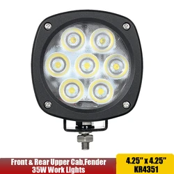 35W LED Work Light Compact Square 4x4 Flood Beam For Case Backhoe/Crawler Dozer/Wheel Loader LED Upper Cab or Fender Light x1pc