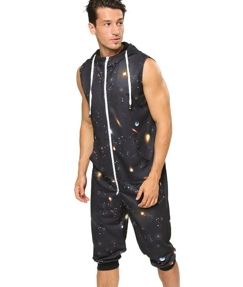 Kigurumis Summer Sleeveless Pajamas Onesie Men Adult Nightwear Zipper Homewear