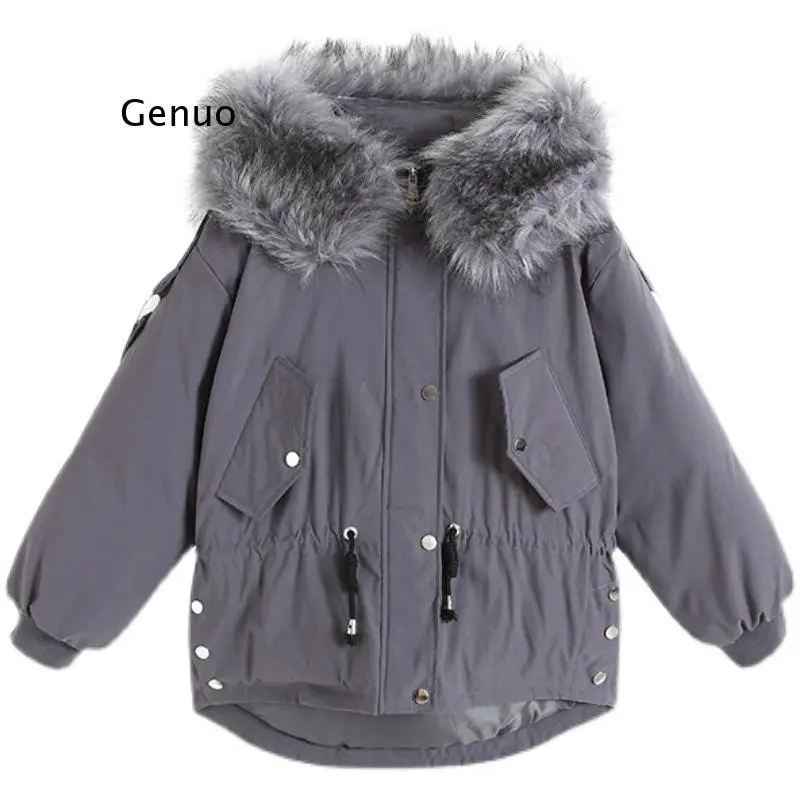 

Oversized Winter Jackets Women Coat Korean Loose Harajuku Tooling Wind Big Fur Collar Hooded Parka Warm Cotton Jacket