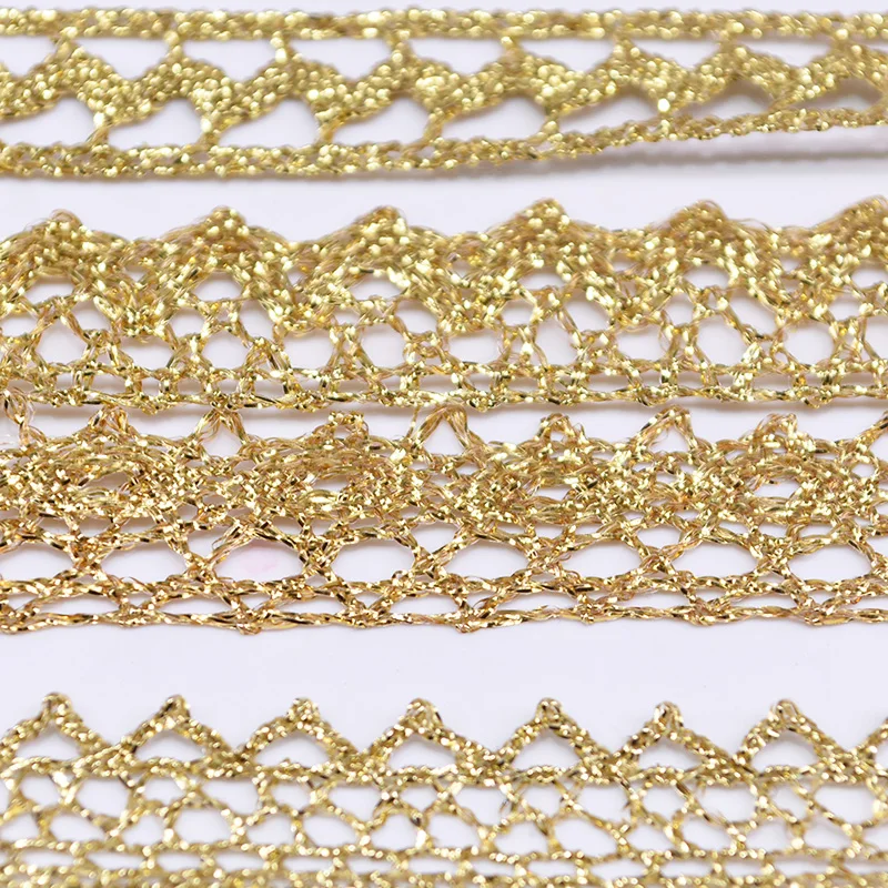 5yards Oro Argento Pizzo Bilaterale Artigianato Ricamato Net Lace Trim Nastro di Tessuto Cucito FAI Da TE Accessori Abito Da Sposa