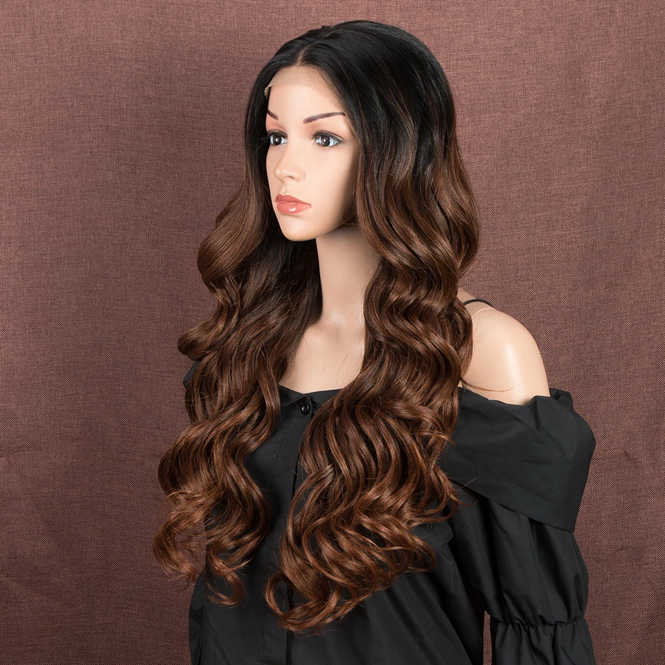 30 Inch Loose Wave Baby Hair Synthetic Lace Wigs Cosplay Ombre Blonde Brown Deep Wave Long Wavy Synthetic Wigs For Black Women