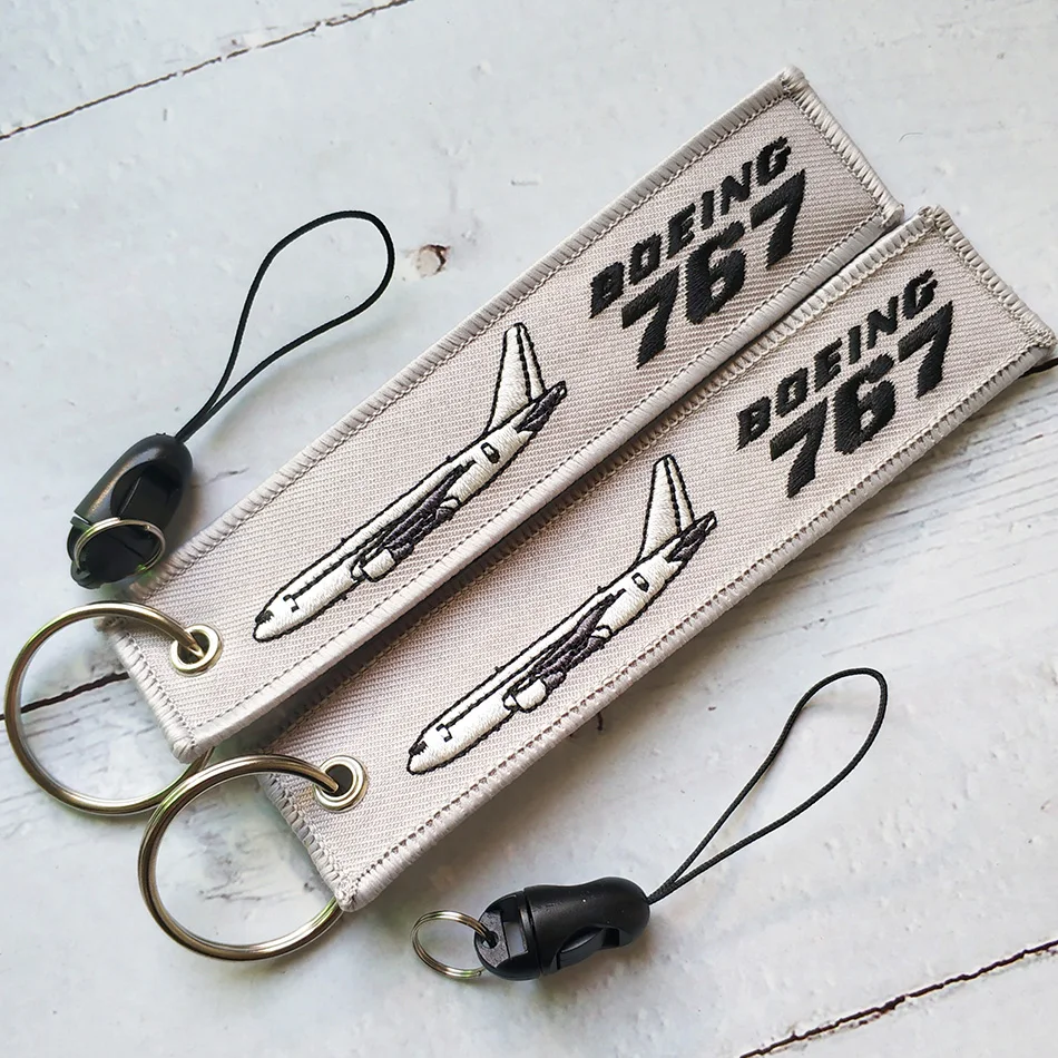 1 Set Grey Boeing 767 Plane Bracelet Phone Strap Embroidery Keys ID Card Gym Straps USB Badge Holder for Aviator Christmas Gift