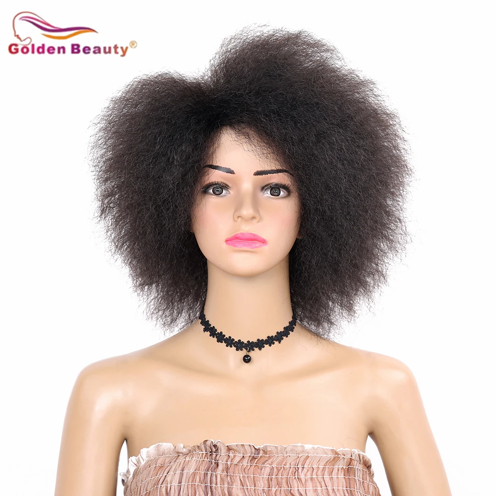 

Golden Beauty 6Inch Synthetic Short Straight Afro Kinky Curly Wig Full Machine Made Natural High Temperature Fiber For Women