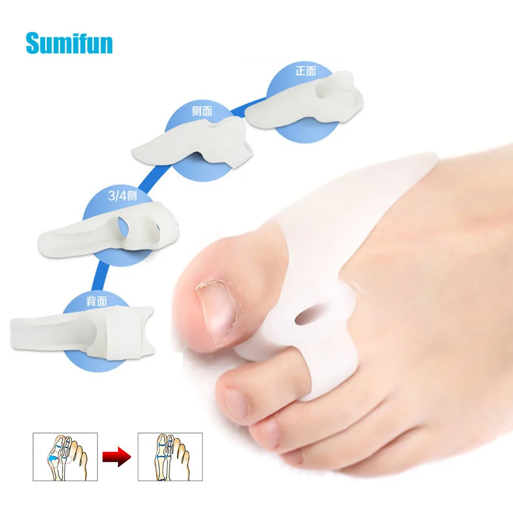 8Pcs Big Toe Straightener Thumb Valgus Protector Silicone Gel Foot Fingers Two Hole Toe Separator Bunion Adjuster Feet D0735