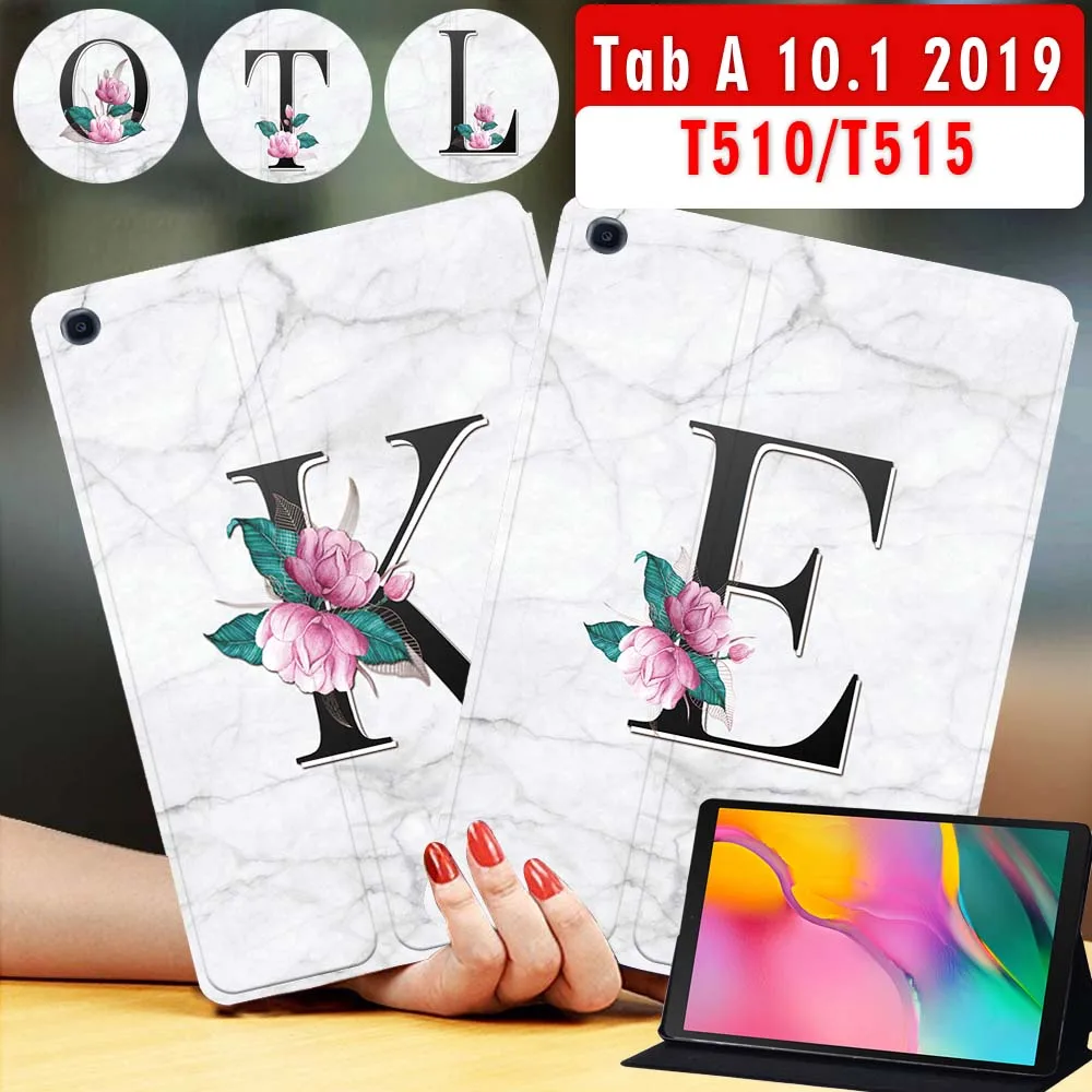 

Tablet Case for Samsung Galaxy Tab A 10.1 Inch 2019 T510/T515 26 Letter Anti-Drop Leather Cover Case + Free Stylus