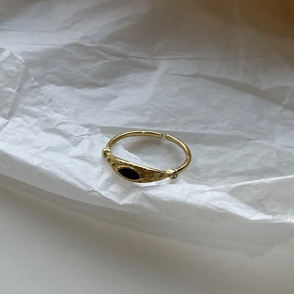 18K Gold Thin small size 100% Authentic 925 sterling silver Black Devil Eye Knuckle Rings  adjust C-J1169