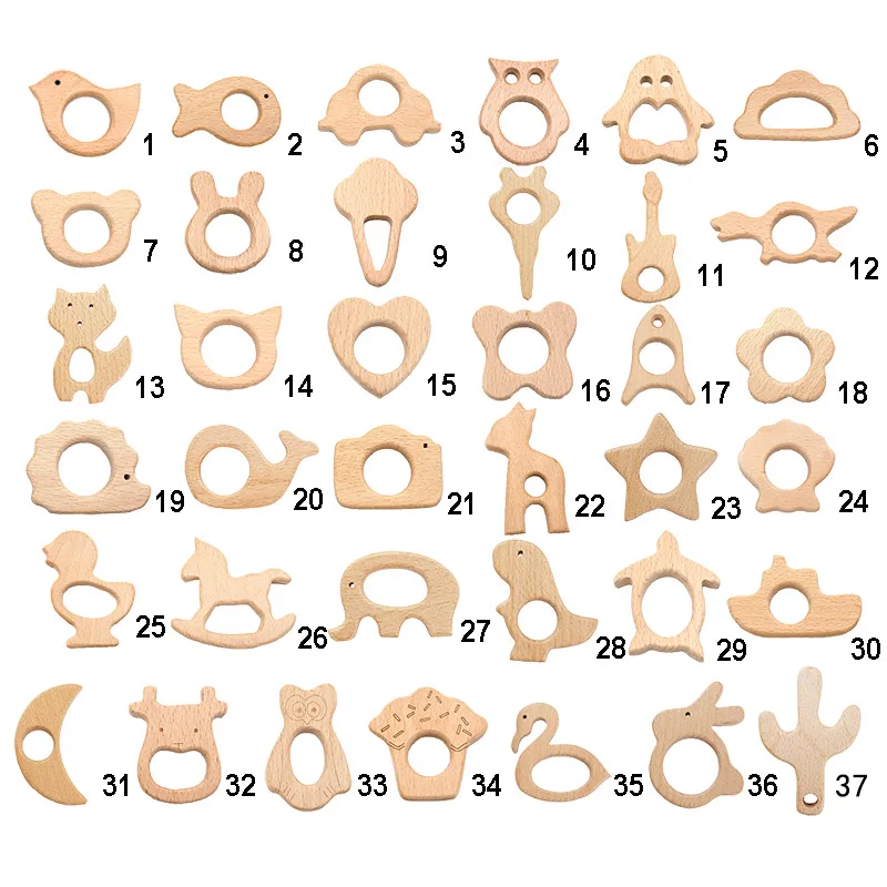 

Chenkai 10pcs Wood Teether Ring DIY Organic Unfinished Eco-Friendly Baby Shower Wooden Grasping Teething Toy Accessories