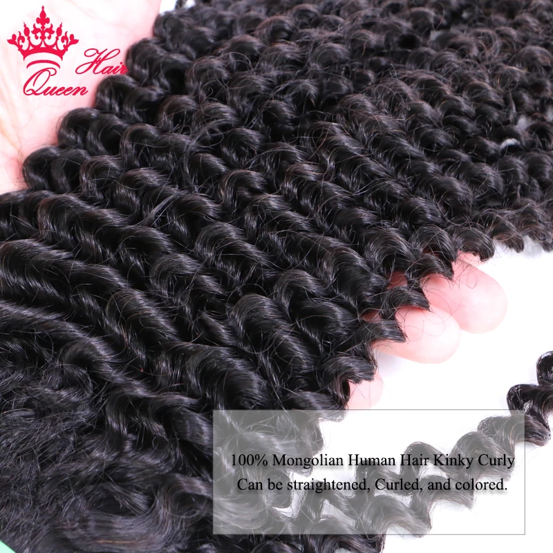 Queen Hair Products Mongolian Hair Kinky Curly 3 Bundles With Frontal Human Hair Bundles With Lace Frontal Virgin Human Hair