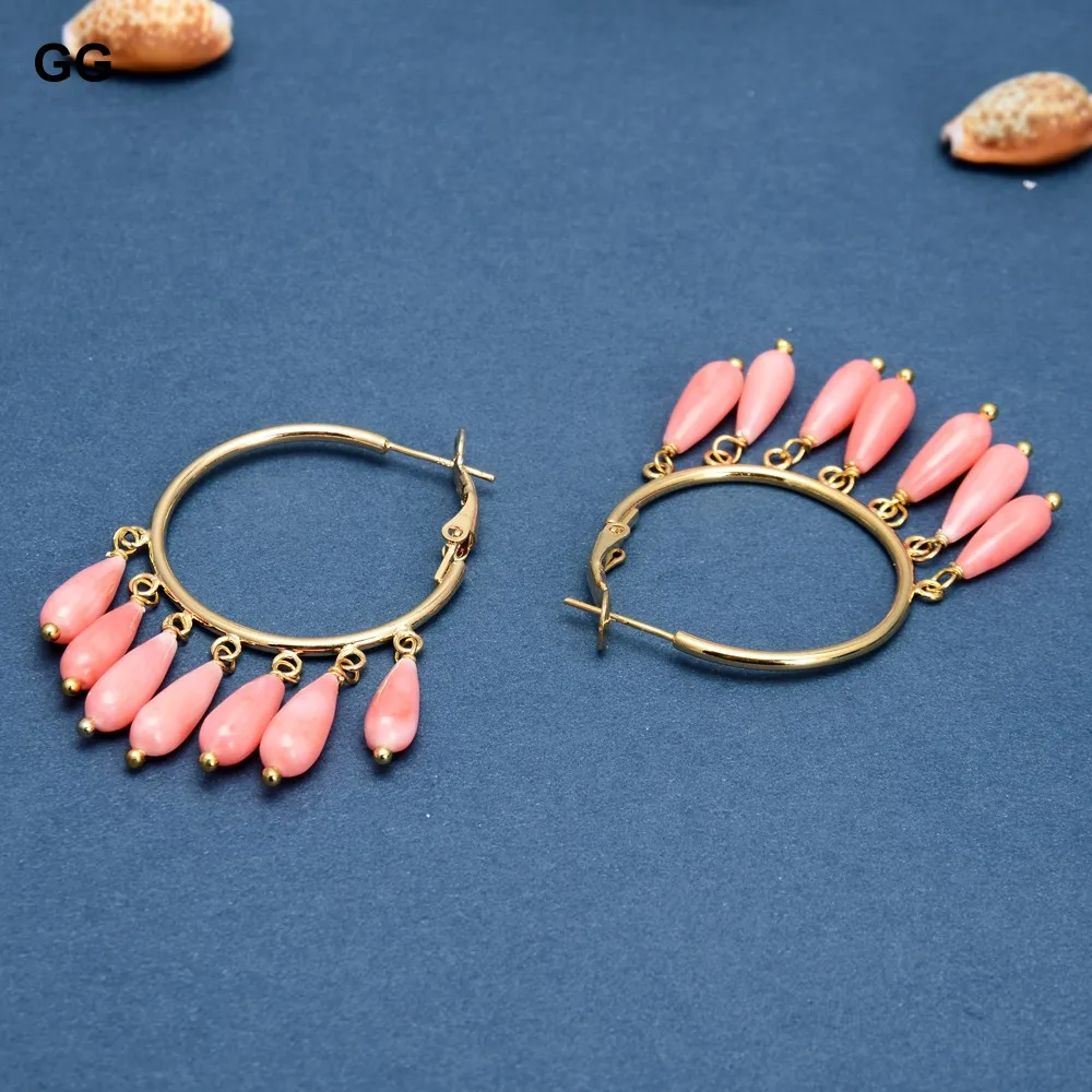 GG Pink Coral Gold Color Plated Circle Hoop Earrings For Women Exaggerate Circle Earrings Personality Nightclub