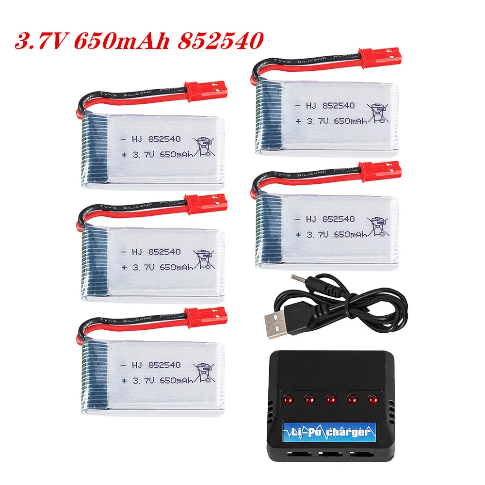 Bateria de polímero Lipo para Drone, Peças sobressalentes Quadrotor RC, Bateria recarregável, 3.7 V, 650mAh, 2-6pcs, Syma X5c, X5c-1, X5, H5c