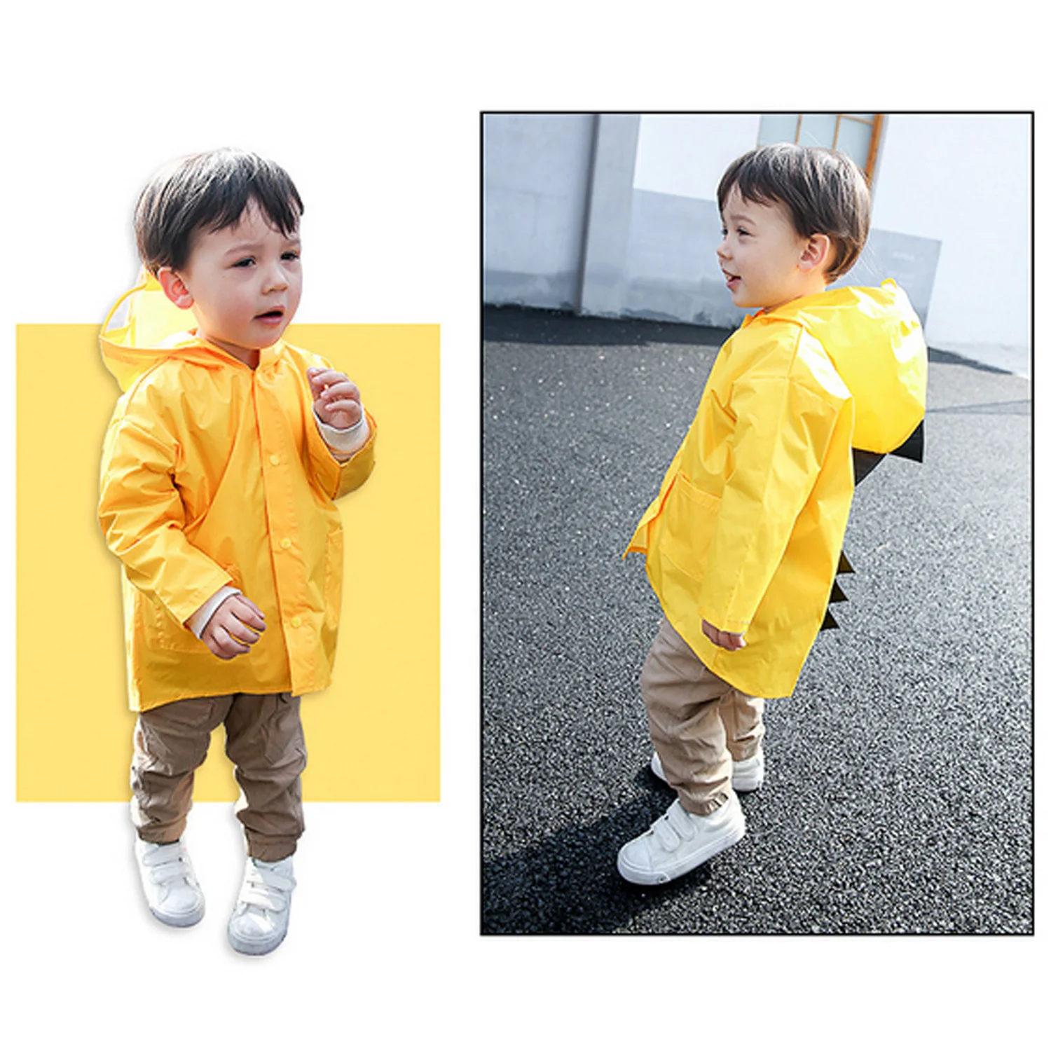 Behogar Unisex r Rain Coat Waterproof Cute Kawaii Cartoon Dinosaur Style Raincoat Rainwear for Kids Children Boys Girls Yellow